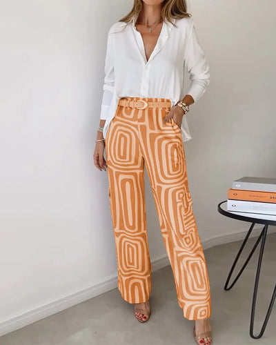 Emilia | Stylowy zestaw z szerokimi spodniami + elegancka bluzka i pasek gratis