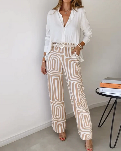Emilia | Stylowy zestaw z szerokimi spodniami + elegancka bluzka i pasek gratis