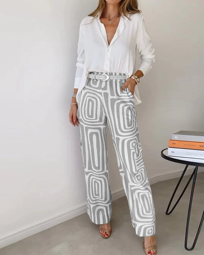 Emilia | Stylowy zestaw z szerokimi spodniami + elegancka bluzka i pasek gratis