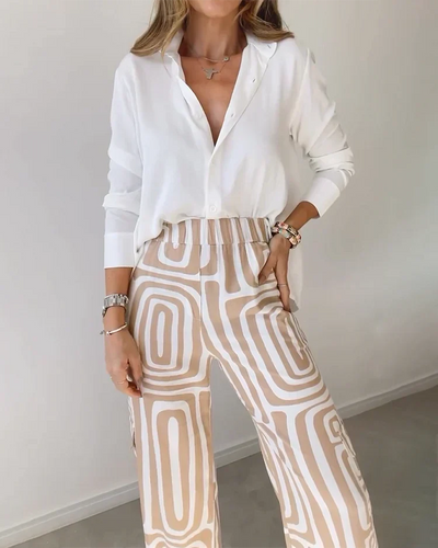 Emilia | Stylowy zestaw z szerokimi spodniami + elegancka bluzka i pasek gratis