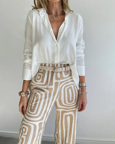 Emilia | Stylowy zestaw z szerokimi spodniami + elegancka bluzka i pasek gratis